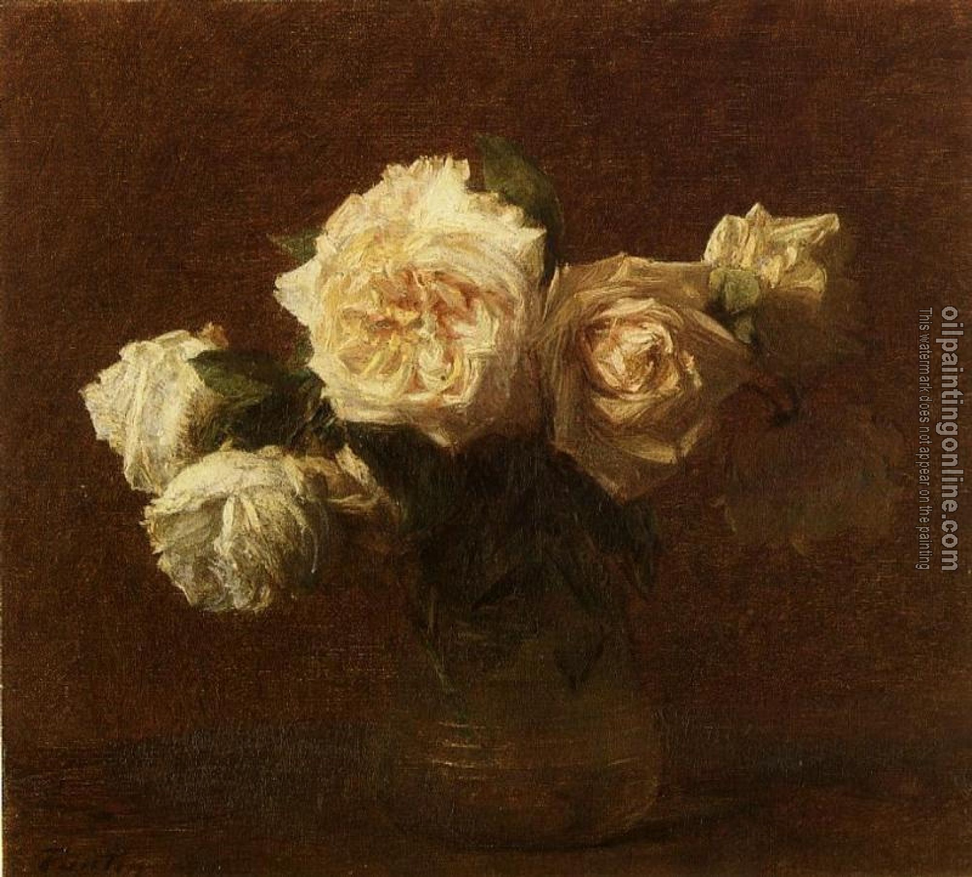 Fantin-Latour, Henri - Yellow Pink Roses in a Glass Vase